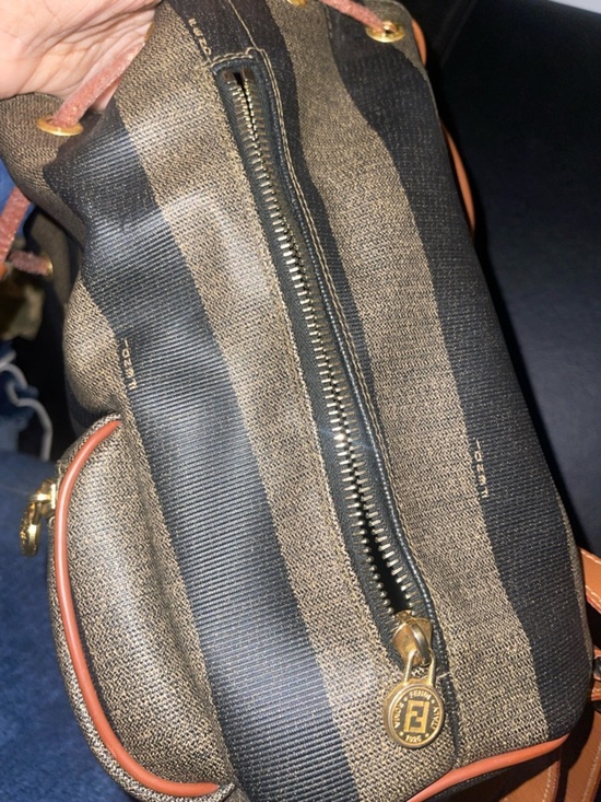 Fendi Vintage Pecan Striped Pequin Coated Canvas Small Backpack main image 14